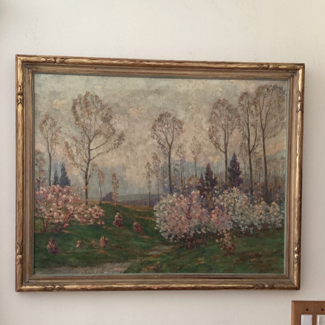 This product is a beautiful impressionistic landscape painting on canvas titled "Blooming Trees," created in 1934. The...