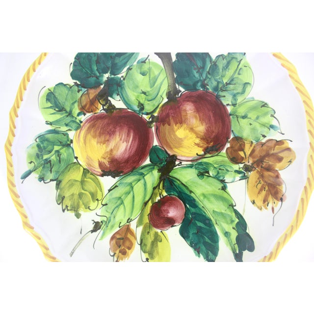 Ceramic Vintage 11” Italian Renaissance Revival Hand Painted Apple Cherry Fruit Plate Made in Italy Faïence Ceramic For Sale - Image 7 of 7