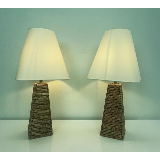 Vintage Woven Rattan Table Lamps, 1970s, Set of 2 For Sale - Image 12 of 16