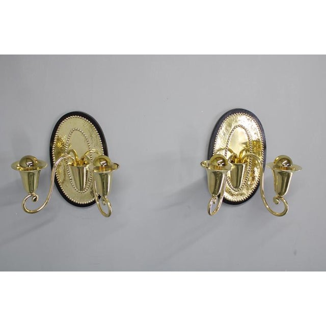 1920s Art Nouveau Brass Wall Sconces in the style of Hoffmann, 1920s, Set of 2 For Sale - Image 5 of 16