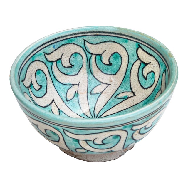 Late 19th Century Turquoise Andalusian-Patterned Ceramic Decorative Bowl For Sale