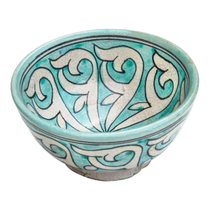Late 19th Century Turquoise Andalusian-Patterned Ceramic Decorative Bowl
