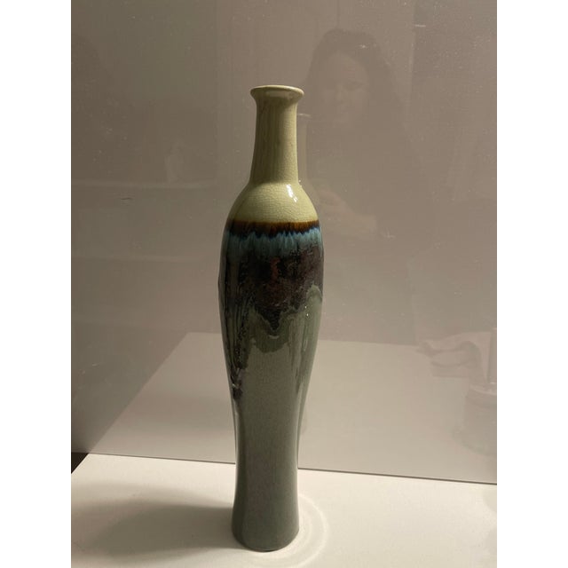1990s Late 20th Century Tall Ceramic Bottle Vase - Drip Flambé Glaze Art Pottery For Sale - Image 5 of 7