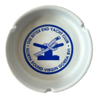 Vintage 1980s the Bitter End Yacht Club White and Blue Ceramic British Virgin Islands Ashtray For Sale