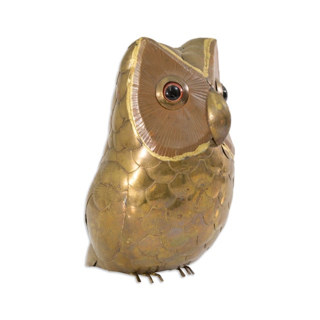 Metal Set of 3 Bustamante Style Mixed Metal Owl Sculptures For Sale - Image 7 of 10
