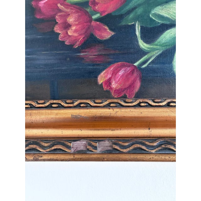 Vintage Original Flower Oil Painting, Tulips Still Life Art For Sale - Image 10 of 15