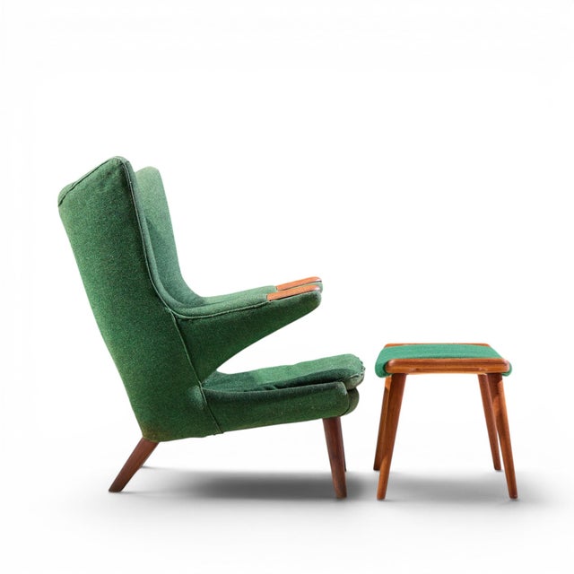 Brown Hans Wegner for Ap Stolen Ap19 Mid Century Papa Bear Chair and Ottoman For Sale - Image 8 of 10