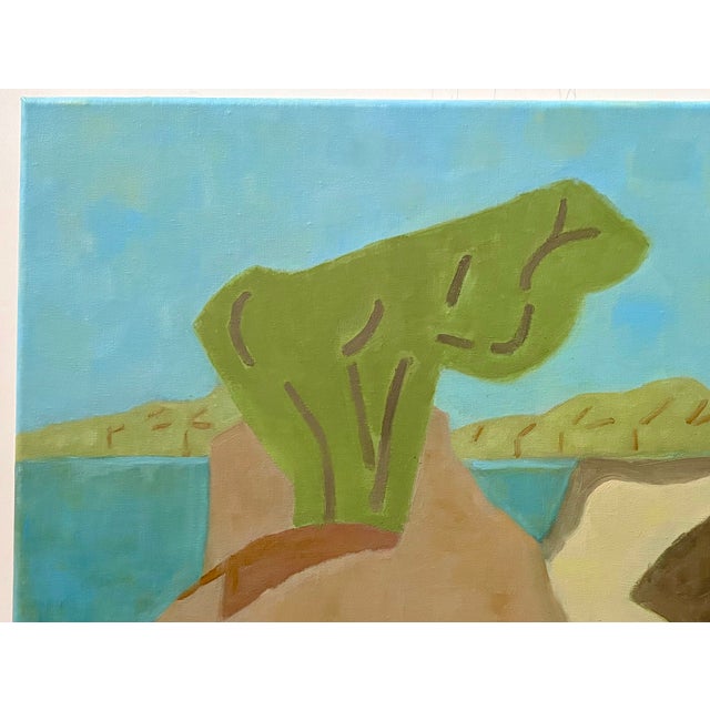 Abstract seaside landscape with impressions of shapes created by ocean winds on the trees, brush, and cliffs in earth...
