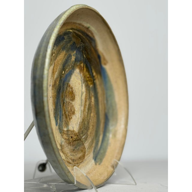 Ceramic Vintage Studio Pottery Drip Glaze Plate Signed Hand Thrown Cobalt Blue For Sale - Image 7 of 7