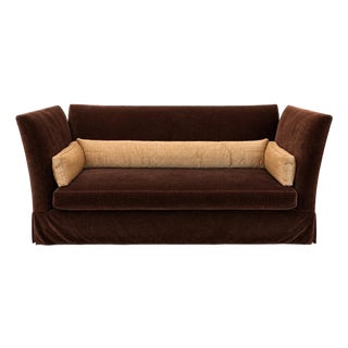 Lee Industries 3900-03 Ridge Chocolate Velvet Bench Seat Sofa With 100% Silk Bolster Pillows-Excellent Condition! For Sale