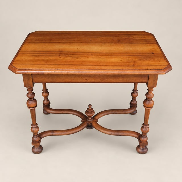 French 20th Century Louis XIII Style Walnut Writing Table With X-Form Stretcher For Sale - Image 3 of 10