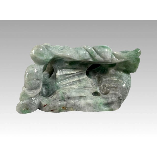 Solid Jade Carving of Auspicious Peach With Playful Monkeys on Custom Stand, Chinese Natural Green For Sale - Image 11 of 11