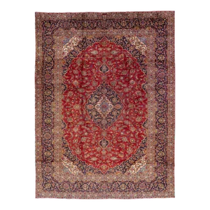 1960s Vintage Persian Kashan Handmade Red Floral Wool Rug