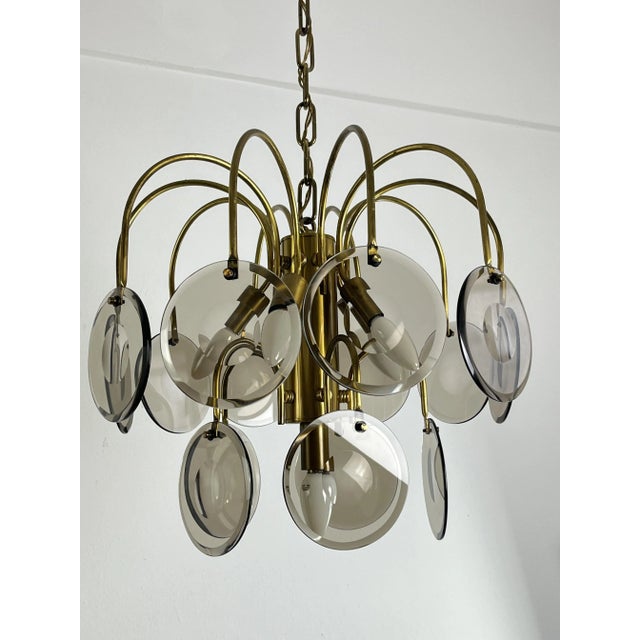 Murano Glass and Brass Chandelier by Vistosi, 1970s For Sale - Image 4 of 12