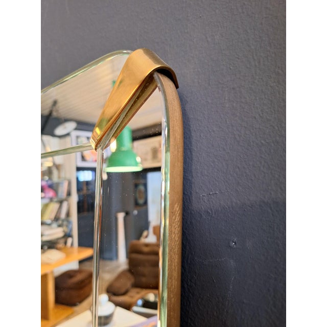 Mid-Century Modern Mirror with Glass Frame and Brass Supports, Italy, 1940s For Sale - Image 3 of 7