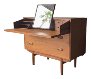 Mid Century Danish Teak Dresser Vanity Desk Combo by Borge Mogensen
