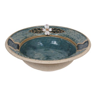Signed Mary White Kentucky Studio Pottery Bowl, Blue-Green Glazed Artisan Ceramic For Sale
