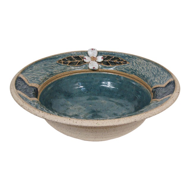Signed Mary White Kentucky Studio Pottery Bowl, Blue-Green Glazed Artisan Ceramic For Sale