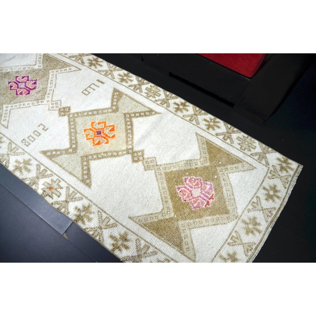 Vintage Turkish Traditional White Runner Rug 12 Ft For Sale - Image 4 of 11