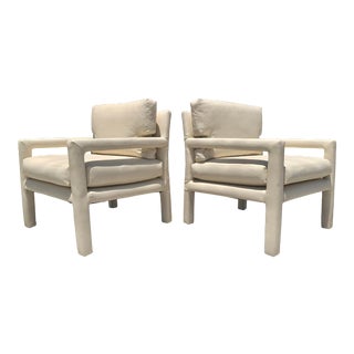 Milo Baughman Style Vinyl Parson Club Chairs - a Pair For Sale