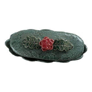 Butter Dish Handmade Signed Pottery For Sale