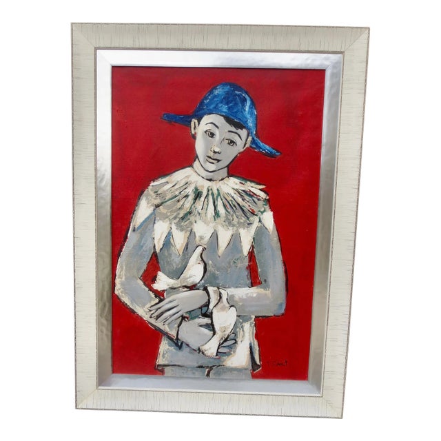 T Sabat Oil on Canvas Harlequin With Dove Circa 50s' For Sale