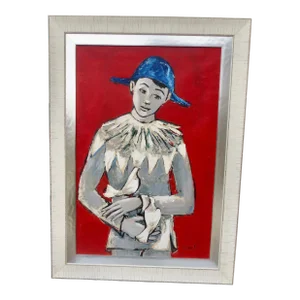 T Sabat Oil on Canvas Harlequin With Dove Circa 50s'