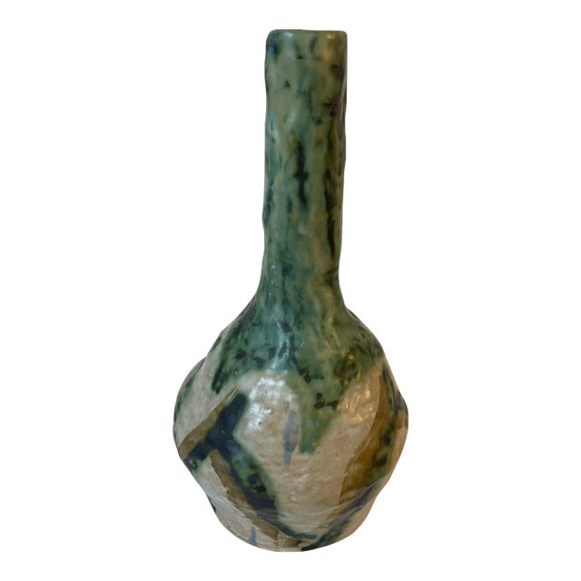 Antique Arts & Crafts Organic Form Drip Glaze Pottery Vase For Sale