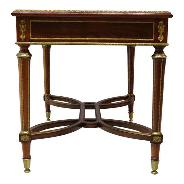 Louis XVI Style Walnut & Ormolu Marquetry & Inlaid 1-Drawer Library Table C1890 For Sale - Image 17 of 18
