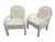 A pair of vintage Milo Baughman style upholstered open armchairs. Round backs with sculptural arms. Upholstered in an...