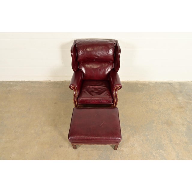 Hancock & Moore Chippendale Wingback Leather Lounge Chair With Ottoman For Sale In South Bend - Image 6 of 15