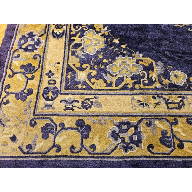 19th Century Chinese Peking Rug, Handwoven Wool, Indigo & Yellow, 10' x 14' For Sale - Image 13 of 15