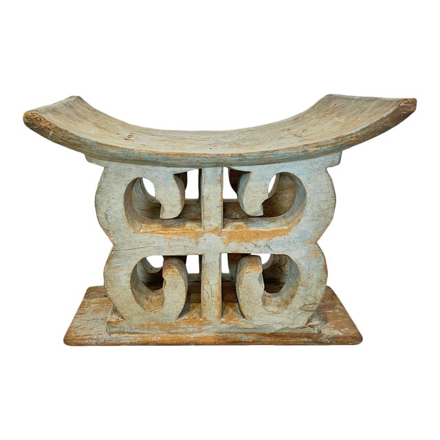 Original Antique Asante Pale Blue Stool For Sale