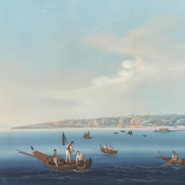 Pair of Italian Bayscape Gouache Paintings With Mt.Vesuvius For Sale - Image 4 of 18