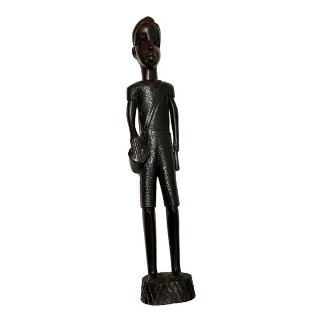 Vintage African Ironwood Statue of a Tribal Man For Sale