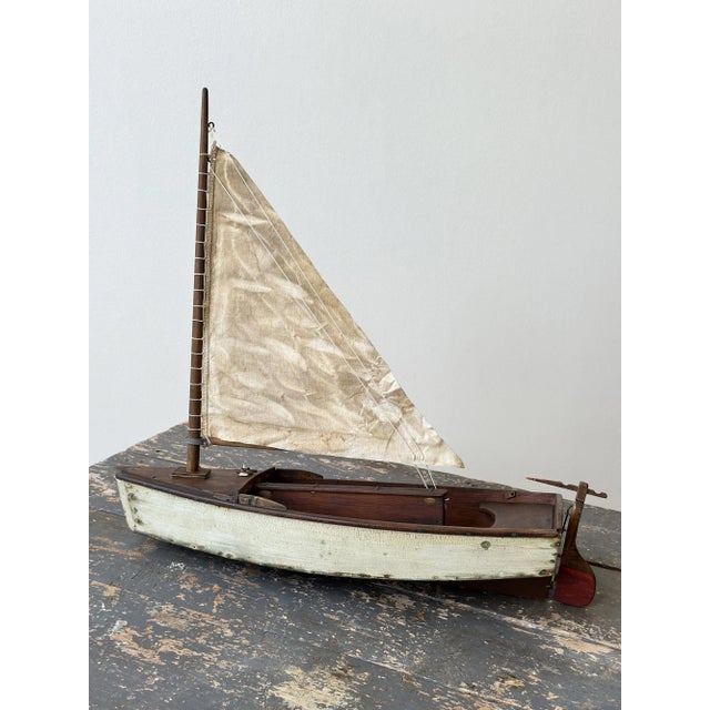 Folk Art Antique Folk Art Wood Pond Sail Boat, Circa 1920s For Sale - Image 3 of 18