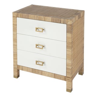 Corfu 25 in. W Rectangular Rattan 3 Drawer Nightstand, Natural Raffia For Sale