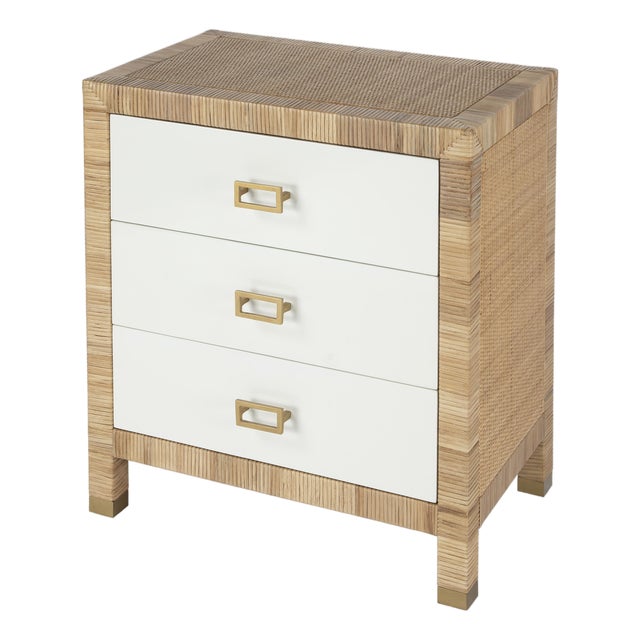 Corfu 25 in. W Rectangular Rattan 3 Drawer Nightstand, Natural Raffia For Sale