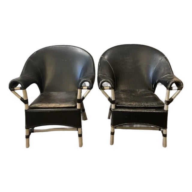 1970s Vintage Antonio Budji Layug Bamboo and Leather Chairs - A Pair For Sale