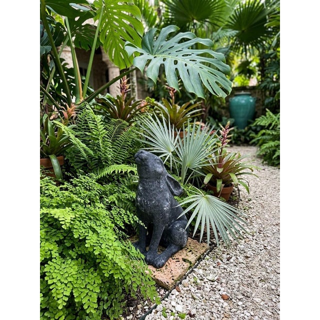 2000 - 2009 Vintage Cast Iron Moon-Gazing Hare Garden Statue For Sale - Image 5 of 7