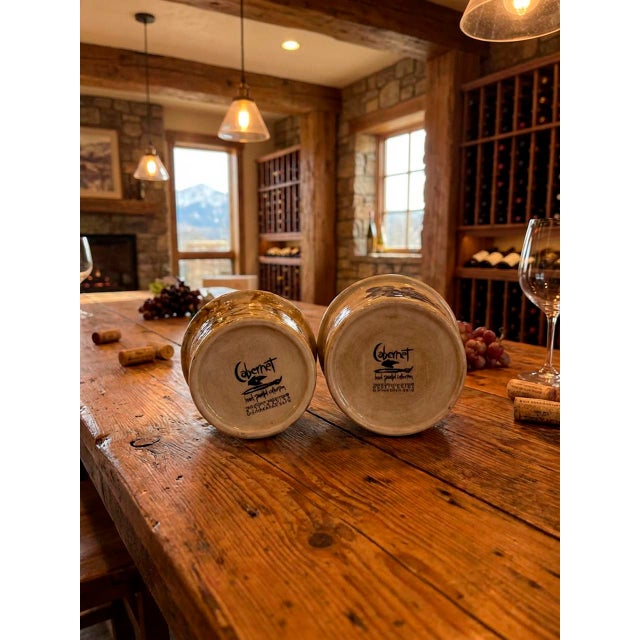 Late 20th Century Tuscan Vineyard Ceramic Ramekin Bowls, Hand-Painted Grape Motif, Rustic Wine Country Kitchen Decor, Set of 2 For Sale - Image 4 of 4