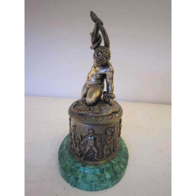 Metal Small Sculpture of a Nude Boy on Malachite Base, Benjamin Schlick -Mid-19th Cent For Sale - Image 7 of 10