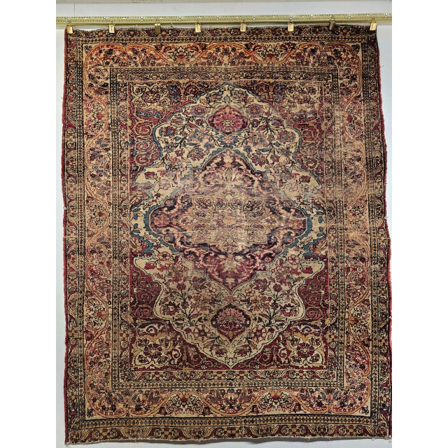 19th Century Persian Kerman Lavar Rug, Hand-Knotted Wool, Floral Pattern, Ivory & Red, 4x5 For Sale - Image 12 of 18