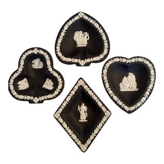 1960s Vintage Wedgwood Black Jasperware Card Suit Ashtrays, Set of 4 For Sale