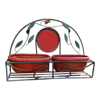 Vintage Iron and Terra Cotta Outdoor Planter For Sale