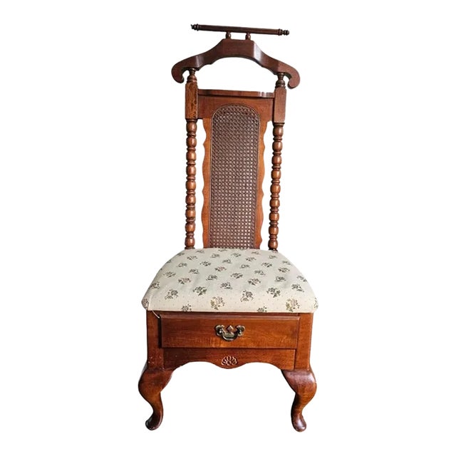 Mid Century American Drew Ltd Edition Cherry and Cane Valet Chair With Drawer For Sale