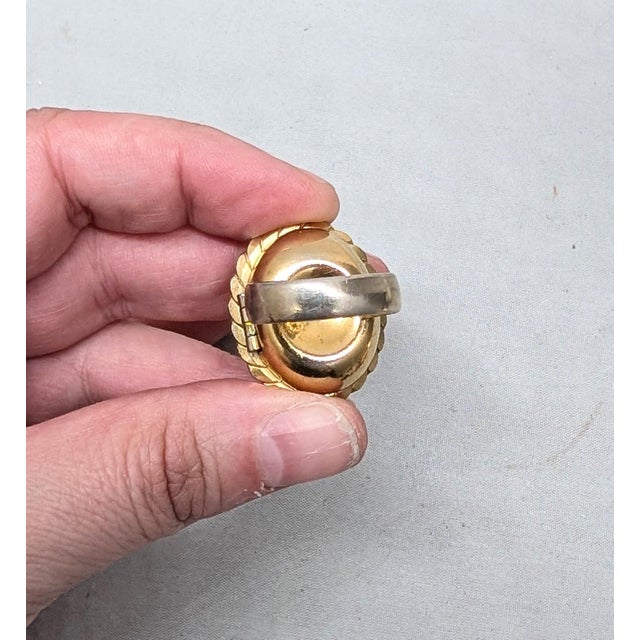 Vintage 1968 Signed Napier Goldtone Cabochon Faux-Lapis "Poison" Adjustable Ring For Sale - Image 11 of 13