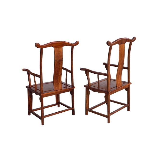 2000 - 2009 Pair Chinese Natural Wood Copper Brown Stain Yoke-Back Armchairs For Sale - Image 5 of 11
