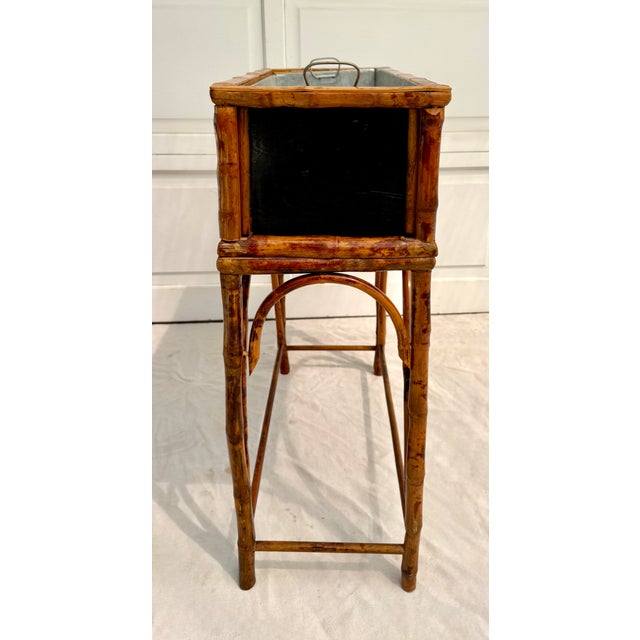 Late 20th Century Vintage Bamboo Jardinière Planter Stand With Removable Galvanized Liner For Sale - Image 5 of 13