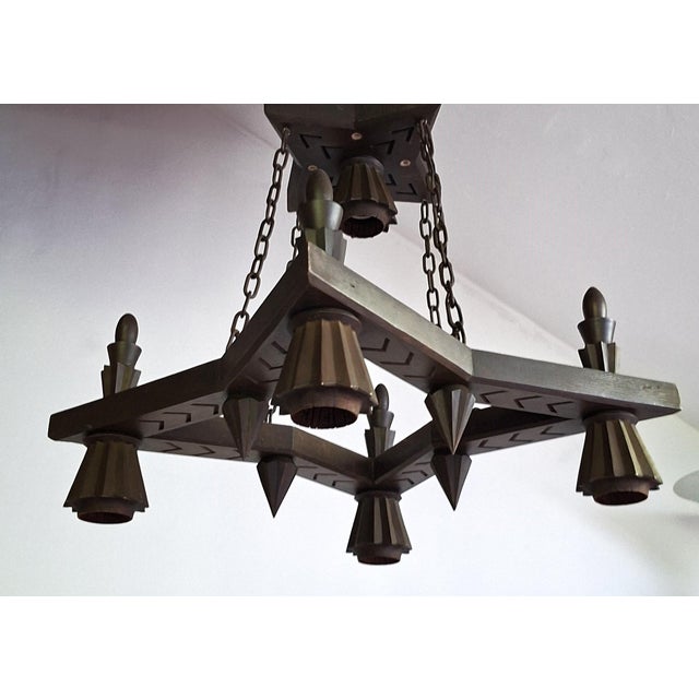 Brown Vienna Secession Cubist Chandelier, 1890s For Sale - Image 8 of 8